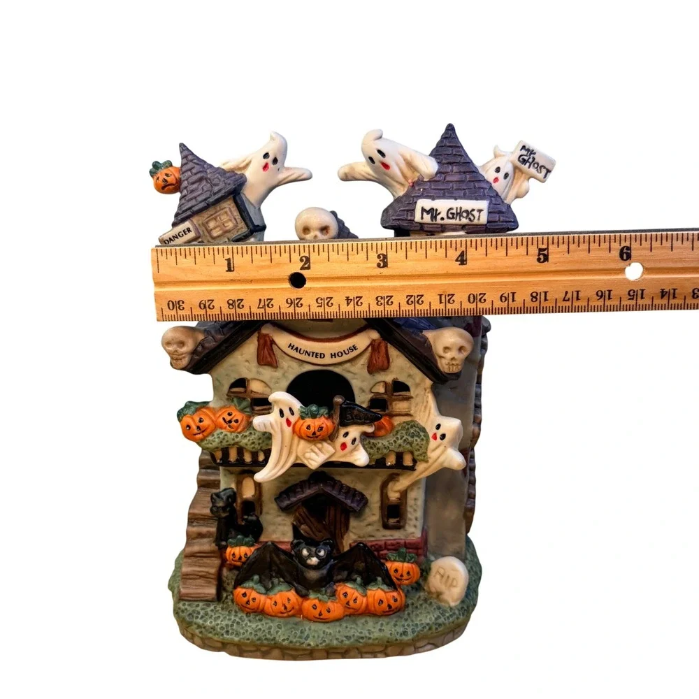 Vintage Haunted House 1990s Ceramic Ghost Pumpkin Halloween Light Up Village
